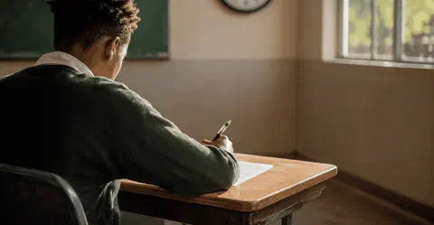 Learner writing an exam in a quiet separate venue with additional time